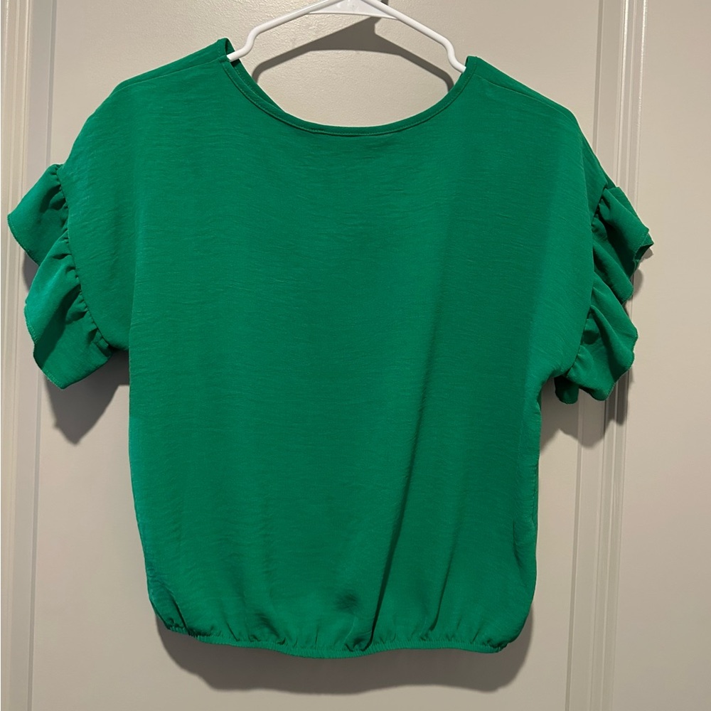 Green Ruffle sleeve Top - Picture 2 of 3
